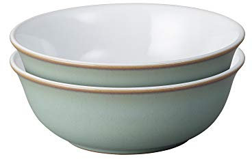 Denby - Regency Green Cereal Bowls Set of 2 - Dishwasher Microwave Safe Crockery 650ml 16.5cm - Green, White Ceramic Stoneware Tableware - Chip & Crack Resistant Soup Bowls
