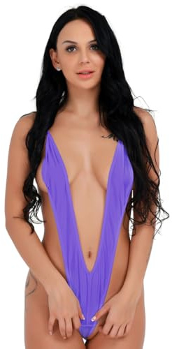 YOOJIA Dam mikrobikini damtröjor bodysuit stringtrosa sling skott V djup G-string string stringtröja dam sexig mini bikini badkläder pool, Färg: blå, One size