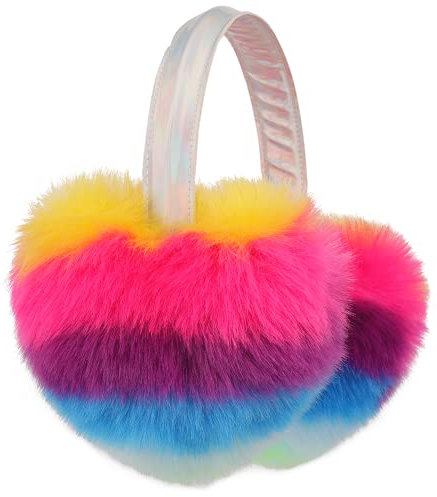 Zeltauto Unisex Kid's Furry Ear Warmer Rainbow Ear Muffs Warm Plush Winter Earmuffs for Girls Boys (Furry 2)