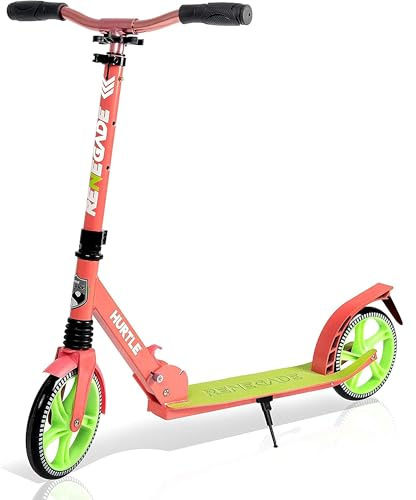 Hurtle Renegade Patinete Adolescentes, Adultos, 2 Ruedas, Plegable, Ajustable, Portatil, Freno Manillar, Barra en T, Facil maniobra, Correa de Transporte