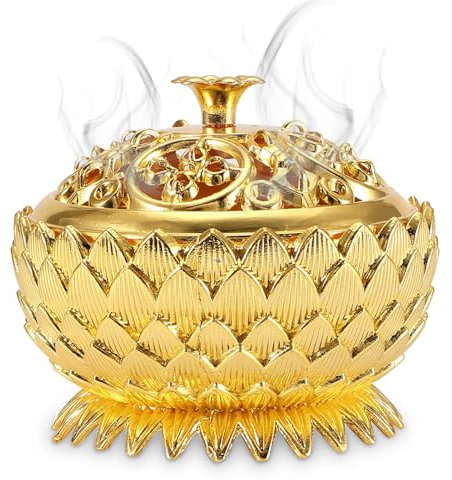 Porta bruciatore di incenso vintage Lotus, mini porta cono di incenso ciotola porta bruciatore in metallo salvia per decorazione home office Feng Shui(Oro)