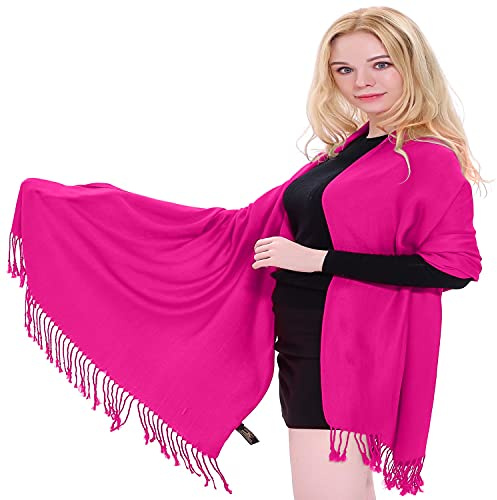 CJ Apparel Hand Made Nepalese Tassels Shawl Châle Pashmina, Rose Vif A1015, Taille Unique Femme