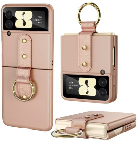 HWeggo Handyhülle für Samsung Galaxy Z Flip 3 Hülle,Ultradünne PC für Samsung Z Flip 3 Case mit äußerem Bildschirmschutz und Ring,Stoßfest Kratzfest Leichte Schutzhülle(Roségold)