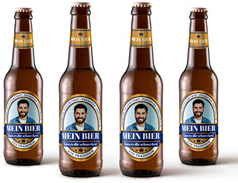 Bierflaschen Etikett personalisiert mit Foto & Text | Goldeffekt-Folie | Premium Aufkleber-Set | ab 6 Stück (Blau)