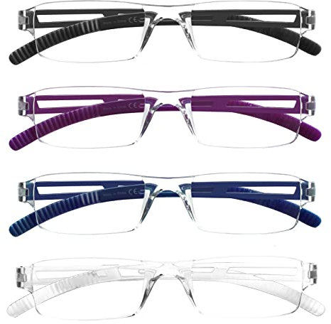 COJWIS 4er-Pack Rahmenlose Lesebrille für Damen und Herren Leicht und Bequem Anti Blaulicht Lesehilfe /TR90 Brille (4 Farbe Mischen, 1.50, multiplier_x)