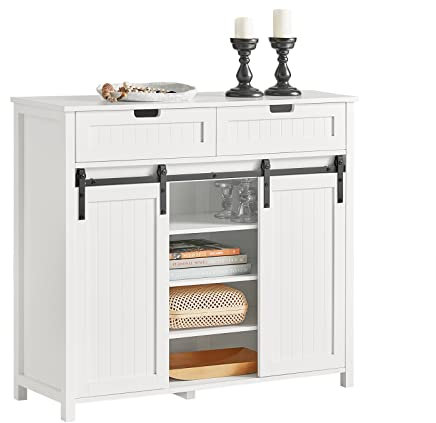 SoBuy FSB74-W Aparador Recibidor con Puerta corrediza de Granero Armario de Almacenamiento Compartimento Abierto Blanco 104 x 35 x 93 cm ES