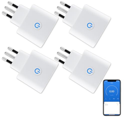 Presa Wifi Italiana (Type L), Monitoraggio energetico Intelligente Smart Plug, Protezione Sovraccarico, Timer e Regolazione del Programma, Compatibile con Alexa & Google Home, 4 Pezzi