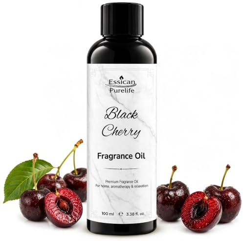 Essican Purelife Black Cherry Fragrance Oil for Candle Making Scents 100ml | Long Lasting Rich Fruity Scented Oil, Dripper Bottle, Soap Making, Aroma Candle Scents, Wax Melts, Bath Bombs and Humidifiers