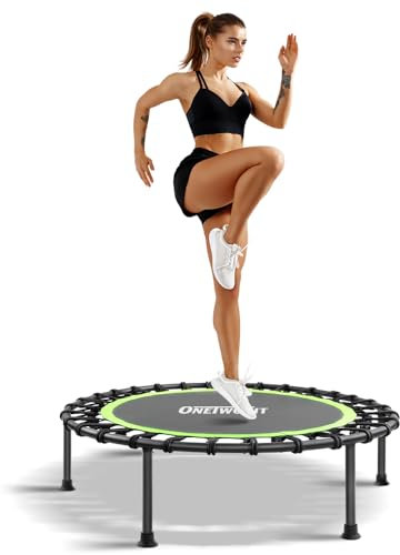 ONETWOFIT 107cm Trampolin Outdoor,Rückprall Trampolin für Erwachsene, Leises Mini Trampoline für das Indoor Training, Fitness Trampoline mit Bungee Rückpraller (Grün-rund-ohne Griff)