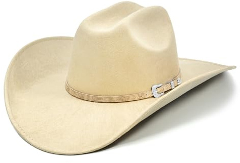 FLUFFY SENSE. Cowboy Hat for Women and Men with Shapeable Wide Brim - Felt Cowboy Hat Cattleman Western Hats for Cowboys and Cowgirls (as1, Alpha, m, l, Buckskin Tan)