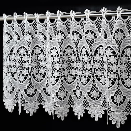 Molaxhome White Lace Window Valances 59inch,Rod Pocket Curtain Sheer Valance, for Home Kitchen Decor Window Treatments 681 W148xL42 cm