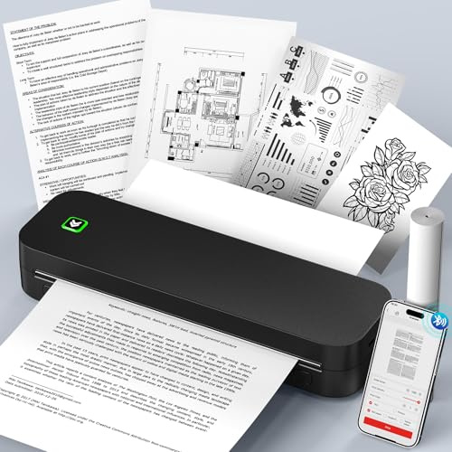 Ablemark Bärbar A4 termisk skrivare, utan bläck Bluetooth-tatueringsskrivare, kompatibel med Android och iOS med dator, tatuering termokopiator för resor, arbete och hem
