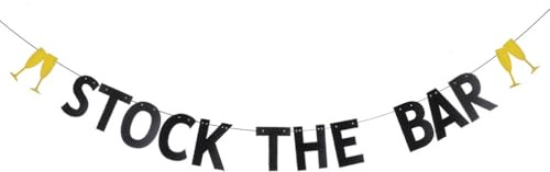 WEIANDBO STOCK THE BAR Black glitter paper banner,Pre-Strung,Suitable for fun party Engagement,Bachelorette,Birthday,Bridal Shower,Wedding Party Decor etc.Black