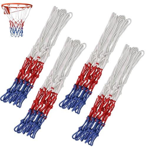 Heavy Duty Basketball Net, 4Pcs Strong and Durable Replacement Basketball Net, 12 Loop Standard Indoor or Outdoor Nylon Braided Multicolor Duty Replacement Hoop Nets for Indoor Outdoor Sports