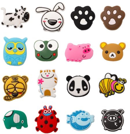 Sxutop Tennis Dämpfer Tier 16 Stück Tennisschläger Stoßdämpfer Kinder Tennis-Vibrationsdämpfe Silikon Cartoon Dämpfer Tennisschläger für Tennisschläger und Badmintonschläger