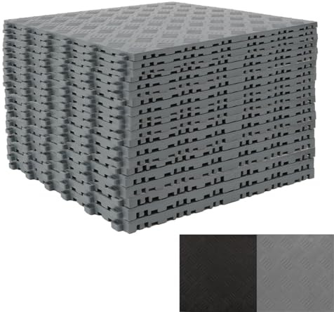 uyoyous 20 unidades de suelo de garaje de PVC, 40 x 40 cm, baldosas entrelazadas para suelo de garaje, baldosas antideslizantes de 18 mm de grosor, revestimiento de suelo de garaje duradero (20, gris