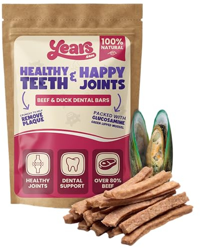 YEARS 2-in-1 Beef & Duck Natural Dog Dental Chews for Joints | 120g | Glucosamine Joint Support Organic Dog Treat
