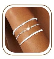MUCCA 3Pcs Silver Bracelet for Women Adjustable Bracelets for Womens Stackable 925 Sterling Silver Bracelets Layered Ladies Bracelets Birthday Gift Jewelry Bracelet Sets