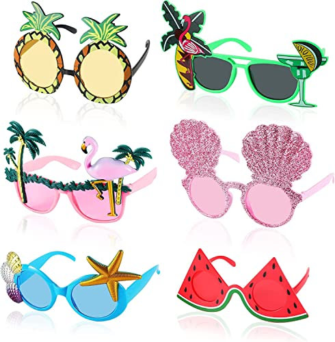Bacxzomx Hawaianas Fiesta Gafas, 6 Pares Gafas de Sol de Fiesta Luau, Novedad Gafas de Sol, Gafas de Sol Divertida Accesorios Gafas Fiesta Tropical, Apoyos de Foto