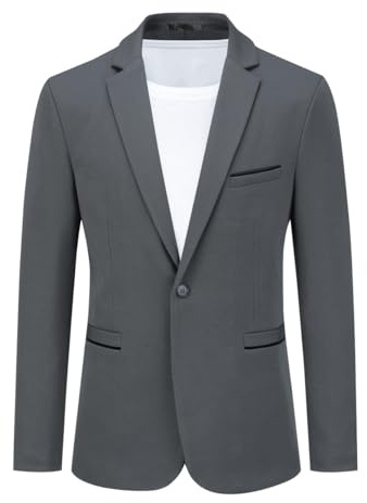 YOUTHUP Vardaglig sport blazer för män lätt affärskostym jacka 1 knapp slim fit blazerjackor, Grå, M