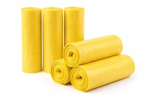30 Rollos de Bolsas de Basura Amarillas 100L (85x105 cm) – Galga 130 Extra Fuertes, Ecológicas y Compostables – 10 Bolsas por Rollo