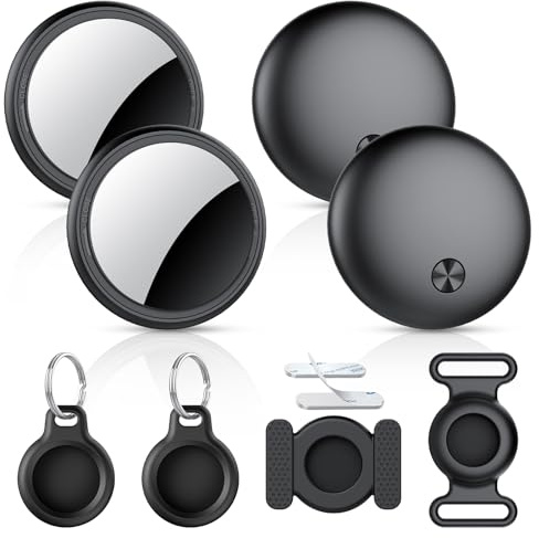 Air Tracker Tags 4 Pack Black, Compatible with Apple Find My APP (iOS Only) Replaceable Battery Last 2 Year, IP68 Waterproof, Item Locator for Keys/Luggages/Suitcases, Item Finder with Diverse Holder