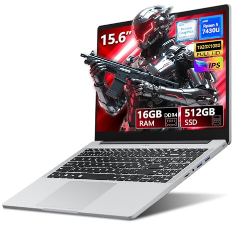 Omnica Laptop, AMD Ryzen 5 7430U Gaming Laptop, 15.6 Inch Laptop Computer with 16GB RAM 512GB SSD, AMD Radeon Lap top, Laptops with Backlit Keyboard, 55.2Wh Battery, Type-C, HDMI,Win 11 Pro