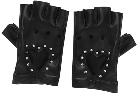 FRCOLOR 2 Paia Guanti Bambina Senza Dita in PU con Cuore e Brillantini Guanti Mezze Dita Punk per Bambine e Travestimenti Halloween