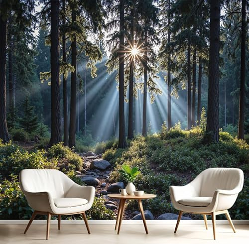 Papel Pintado Pared 3D Papel Tapiz Ilustraciones De Árboles Altos Fotomurales 3D,Tv Fondo Pared Dormitorio Murales Papels Tapiz Escena De Bosque Natural,250 × 175 cm