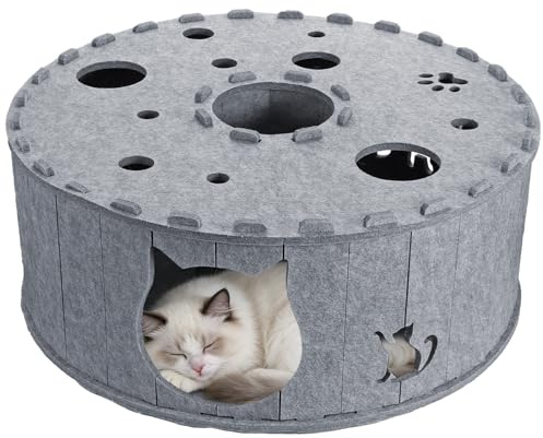 Luvore Túnel para Gatos, Cueva para Gatos de Interior, Juguete de Fieltro Suave para Gatos con Agujero Interactivo, túnel de Fieltro para hogares de Varios Gatos, Gris