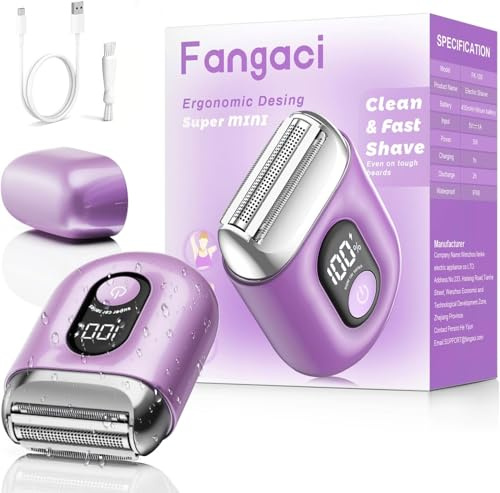 Fangaci Cordless Electric Razors for Women: Mini Electric Shaver with Big LED Display - Rechargeable Bikini Trimmer - IPX7 Waterproof Wet Dry for Face Body Legs (Ink Purple)