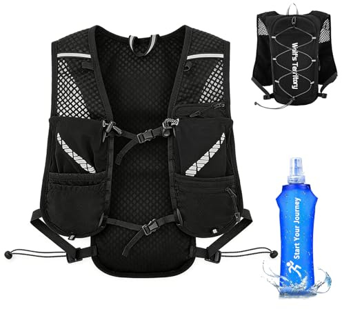 Gilet da corsa con borraccia da 500ml per donna e uomo, ultraleggero, riflettente, zaino idratazione, catarifrangente, cinghie pettorali regolabili, gilet idratazione per corsa, sentieri, ciclismo