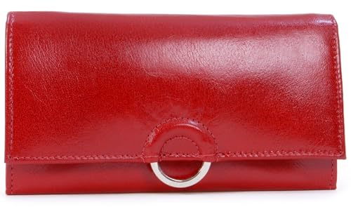 Catwalk Collection Handbags - Women's Large Leather Purse - Ladies Wallet with 8 Card Slots & Zip Coin Pocket - RFID Protection - Odette - Red