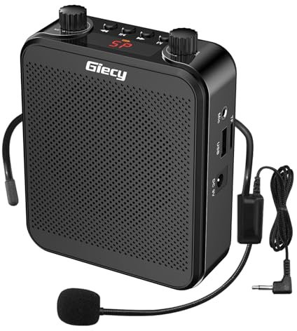 Giecy Sprachverstärker tragbar Blutooth Lautsprecher(30W) mit 7.4V/2800mAh Lithium Batterie und mikrofon Headset,Wiederaufladbares Mini Stimmverstärker für Trainer Lehrer Reiseführer Tagungen