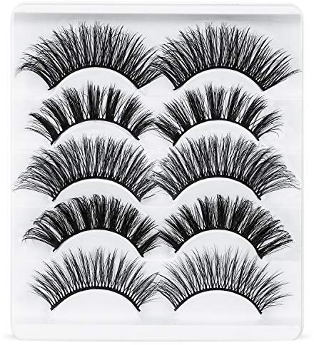 URAQT 3D Faux Cils Naturel, 5 Paires Fait à la Main Faux Cils Naturel, Professionnel Cils Réutilisable Noir Pour Femmes Maquillage