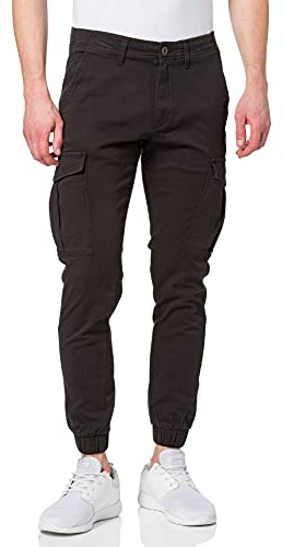 JACK & JONES Men's JJMarco Cargo Jogger Sweatpants Cuffed Track Bottom Slim fit Black 34W / 32L