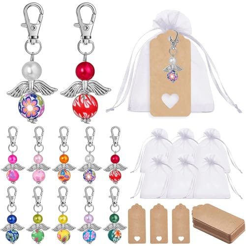 Huahuanghui 96Pcs Engelanhänger,32 set Hochzeit Taufe Anhänger,Engel Anhänger Schlüsselanhänger,kleine schutzengel anhänger,Gastgeschenke Kommunion,Schutzengel+Organza,Gastgeschenke Taufe Hochzeit