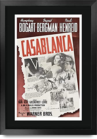 HWC Trading FR A3 Casablanca Humphrey Bogart, Ingrid Bergman Geschenke Geduckter Poster Signiertes Autogramm Foto für Fans von Film Memorabilien - A3 Framed