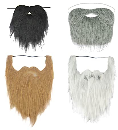 NITAIUN 4 Bitar Fake Beard mustascher roliga skägg roliga tillbehör för vuxen halloween kostym tillbehör