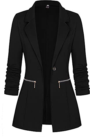 Tomwell Femme Élégant Blazer Femme Chic Veste Blazers Veste De Costume Manche Longue OL Bureau Affaires Pockets Boutons Costume Blouson Jackets Cardigan Noir XXL