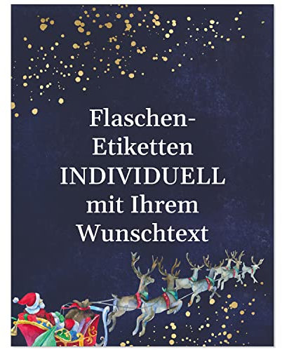 8 Flaschenetiketten selbstklebend mit Text personalisiert - Weihnachten Etikett Weihnachtsmann Schlitten - weihnachtliche Flaschen Aufkleber
