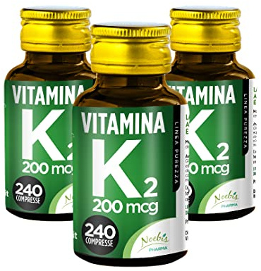 Vitamina K2 MK-7 Noebis Pharma - 200 mcg per Compressa - 240 Compresse - Mantenimento delle Ossa (Confezione da 3)