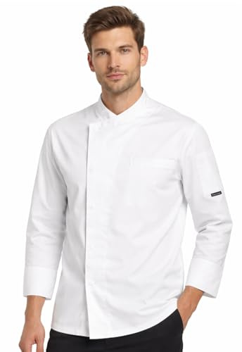PALLTEX Nori LS Giacca Cuoco Uomo e Donna Unisex con i Bottoni Automatici Giacca da Cuoco Ristorante Divisa da Cuoco a Maniche Lunghe, bianco, XS