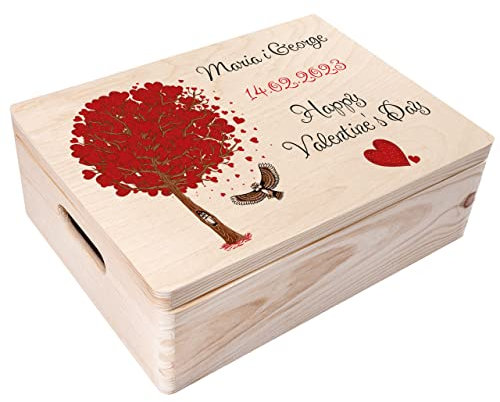 Creative Deco Personalisierte Geschenke Wunschtext Holzkiste | Romantisches Geschenk Valentinstag für Ihn und Sie Deko | Individuelle Geschenk für Frauen, Mädchen und Paar | Baum Motive
