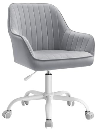 SONGMICS Bürostuhl, Drehstuhl mit Samtbezug, Schaumstoffpolsterung, höhenverstellbar, für Arbeitszimmer, Bar, Taubengrau OBG012G03