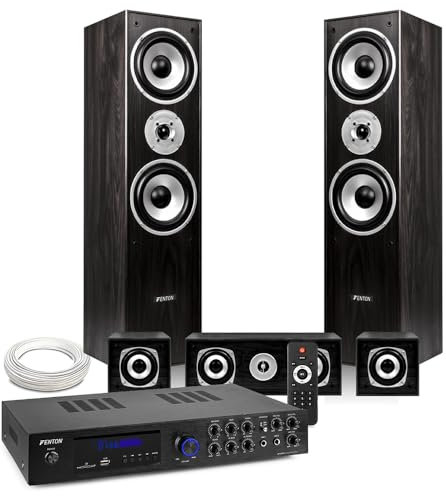 Fenton HF5B Black 5.0 Home Theatre System with AV550BT 5.1 Channel Amplifier, Bluetooth 5.0, USB/SD Media Player, Karaoke Features - Complete Surround Sound Home Cinema System