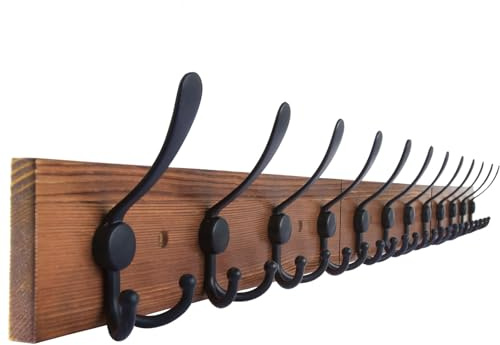 Homagic Wall Mount Coat Rack 47.3'' Burnt Brown Hanger - Rustic Towel Rack for Bathroom, Living Room - Hooks for Coats, Hats, Clothes