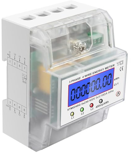 LCD Digitaler Zurücksetzbar Stromzähler, Stromzähler 3-Phasen 4-Draht, Geeicht Drehstromzähler 230 / 400V, Drehstromzähler Hutschiene