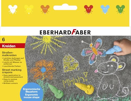 EBERHARD FABER 526561 - Tiza para calles (ratón, 6 tizas callejeras, para niños a partir de 3 años, tiza para exteriores)