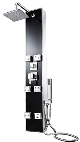 tectake® Colonne de Douche Panneau hydromassante avec mitigeur Multi Jets pour Douche italienne ou autre, Effet Pluie, Multifonction, Balneo - Noir